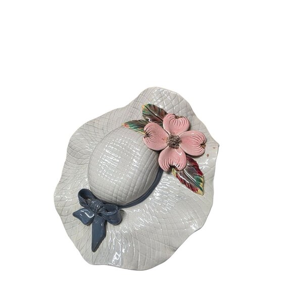 White Ceramic Sun Hat Wall Pocket Planter - Picture 4 of 10